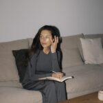 Alyssa Lynch Instagram - a perfect morning to me, in photos • eye patches, red light, hydrate, free writing, @op_e___n breathwork and meditation, breakfast, coffee, movement, @sixpennyhome pieces makin me so happy - the Pia dining table esme dining chairs were the perfect addition.