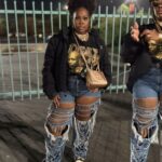 Amber Riley Instagram - What the song says 😝 👚 : stole it from @scoobzdoo 👖 : @target but I ripped them myself 👟 : Nike Dunk Lows 🧥 : @kultured.misfits in collaboration with @lysbeautyofficial sent it to me and I think it’s a new fave! Thank you 🙏🏾 👓 : @amazon (I’m gonna put the glasses I buy on Amazon in my storefront because y’all ask me about them a lot! Link in bio 🙌🏾) 👛 : @telfarglobal 📸: @scoobzdoo 😘🥰