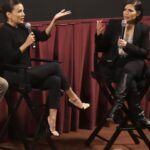 America Ferrera Instagram - 🔥 @flaminhotmovie is a triumph. @evalongoria is an exciting & stylish filmmaker who showcases incredible talent on and behind the screen in her feature film directing debut. It was an honor and a pleasure to talk to her and the insanely talented @jessejohngarcia & @annieggonzalez about how they made the film. Please enjoy this film ASAP if you haven’t already! Also, slide 3 captures my favorite part about being on panels with Eva- we always talk over each other and we both use our hands a lot.