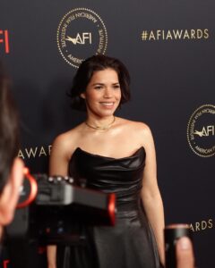 America Ferrera Instagram - Leather at the Luncheon 🖤 Celebrating BARBIE at the #AFIawards #Top10FilmList #2023 @karlawelchstylist @hairbyaviva @carolagmakeup