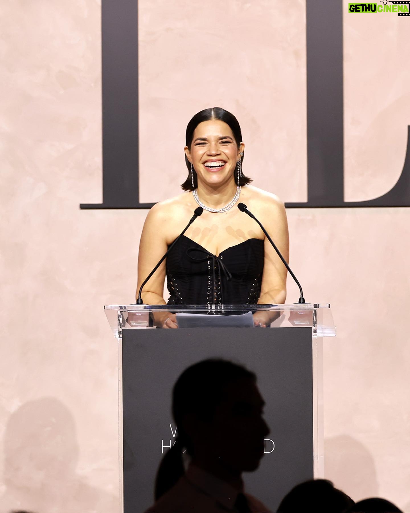 America Ferrera Instagram - Santa Maria! Hot damn! Holy Shmoly!! I can not find the words to convey the amazingness of last night at Elle Women in Hollywood. Being in a room full of women I love and admire was life-giving! Every single speech was personal, wise and profound. My soul sister Eva Longoria presented me with the most moving speech I have ever had given to me. She made me sob as only she can because she is the person in this industry who knows my experiences so intimately and really truly sees me. Thank you Eva for presenting to me even as you were being honored yourself by the equally amazing @kerrywashington ! Slide 7 is the look on my face all night- just deeply in awe and in gratitude to witness the light of all the women being honored - @lilygladstone @jlo @tarajiphenson @tasiasword @daniebb3 #JodieFoster #GretaLee @evalongoria Thank you @elleusa & @ninagarcia ๐ And I was so honored to have some of my favorite Women in Hollywood by my side, my team and mentors who fight for me and lift me up every day- @trustalexandra @kawachouttt @haubegger @carriebyalick @ntlmoran @taranitup49 @secretagentm This past week has been overwhelmingly full of love and recognition for my work as an actress and advocate. I donโt take a single moment of it for granted. Thanks for being on the journey with me. ๐ฅน And thank you as ever to the glam team that helps me look and feel as powerful on the outside as I do on the inside ๐ @karlawelchstylist @carolagmakeup @hairbyaviva @jamiespradley @gracewrightsell