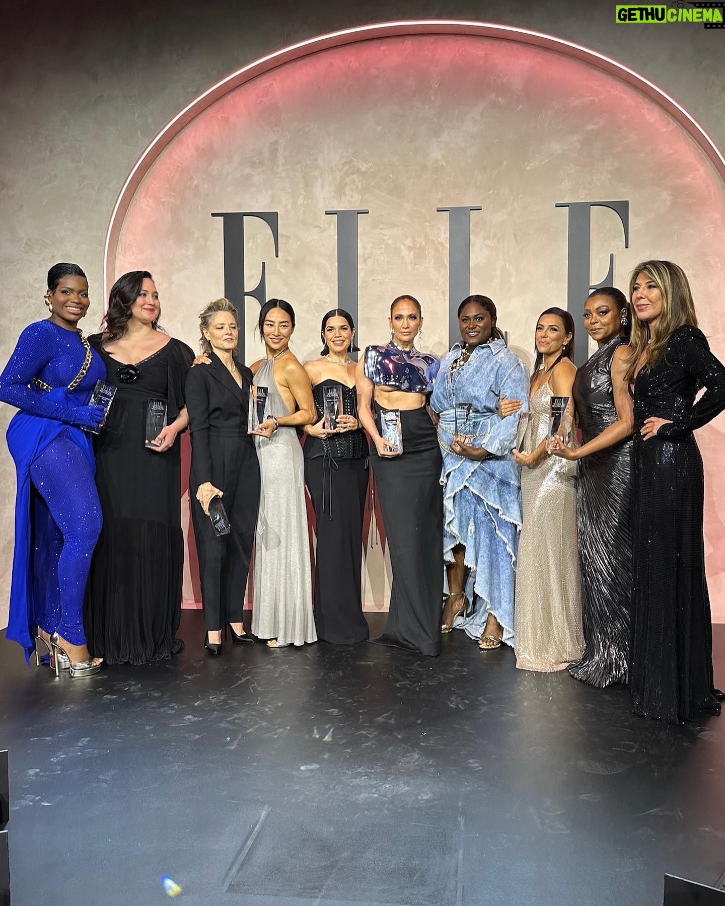 America Ferrera Instagram - Santa Maria! Hot damn! Holy Shmoly!! I can not find the words to convey the amazingness of last night at Elle Women in Hollywood. Being in a room full of women I love and admire was life-giving! Every single speech was personal, wise and profound. My soul sister Eva Longoria presented me with the most moving speech I have ever had given to me. She made me sob as only she can because she is the person in this industry who knows my experiences so intimately and really truly sees me. Thank you Eva for presenting to me even as you were being honored yourself by the equally amazing @kerrywashington ! Slide 7 is the look on my face all night- just deeply in awe and in gratitude to witness the light of all the women being honored - @lilygladstone @jlo @tarajiphenson @tasiasword @daniebb3 #JodieFoster #GretaLee @evalongoria Thank you @elleusa & @ninagarcia ๐ And I was so honored to have some of my favorite Women in Hollywood by my side, my team and mentors who fight for me and lift me up every day- @trustalexandra @kawachouttt @haubegger @carriebyalick @ntlmoran @taranitup49 @secretagentm This past week has been overwhelmingly full of love and recognition for my work as an actress and advocate. I donโt take a single moment of it for granted. Thanks for being on the journey with me. ๐ฅน And thank you as ever to the glam team that helps me look and feel as powerful on the outside as I do on the inside ๐ @karlawelchstylist @carolagmakeup @hairbyaviva @jamiespradley @gracewrightsell