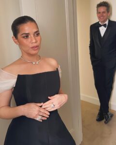 America Ferrera Instagram - A love story in 5 pictures ❤️ 1. When he looks at you like that 2. But won’t kiss you in a photo 3. So you give him the look 4. But he looks at you like that again 5. So you forgive him and get silly 🖤 @dior for @sagaftra Awards @karlawelchstylist @lindahaymakeup @hairbyaviva @nailsbydiem