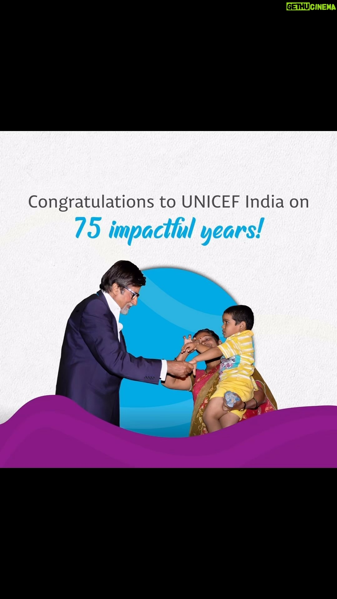 Amitabh Bachchan Instagram - 75 years of #UNICEFwithIndia ! What a significant milestone for an organization that has meant so much to me .. I’m filled with pride knowing the success they have achieved along with the Goverment of India and its partners .. Together, we can and will achieve so much more .. #ForEveryChild #UNICEFwithIndia @unicefindia