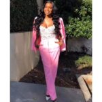 Amiyah Scott Instagram - Pretty in Pink 💕 Suit & body suit @houseofcb Shoes @louboutinworld Hair @glamlaceparis @thequeenofkash