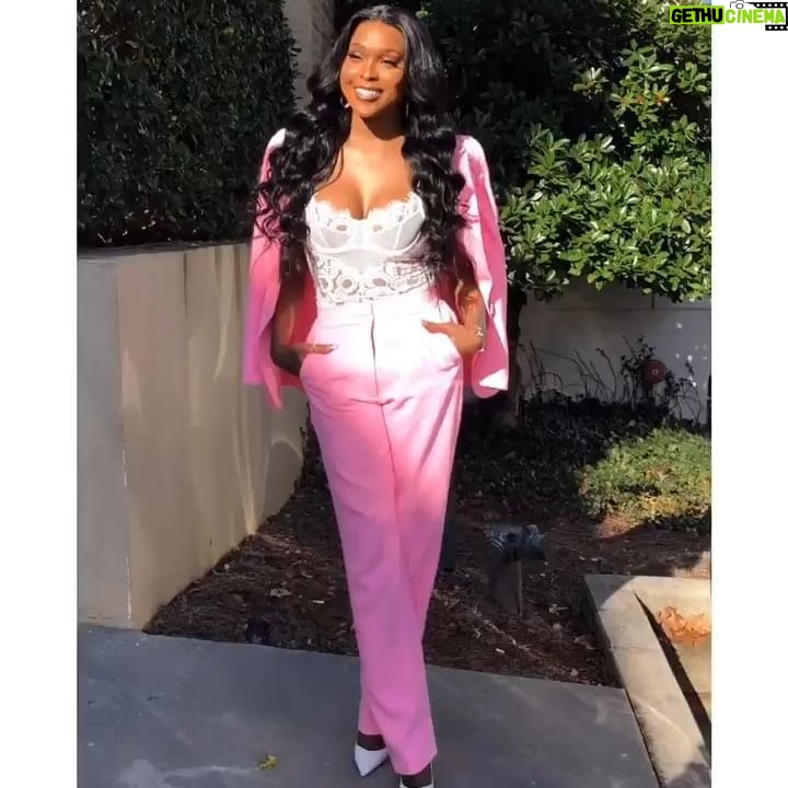 Amiyah Scott Instagram - Pretty in Pink 💕 Suit & body suit @houseofcb Shoes @louboutinworld Hair @glamlaceparis @thequeenofkash