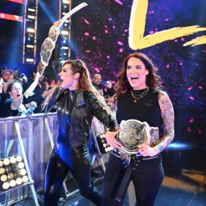 Amy Dumas Instagram - This is what pure joy looks like. Who should we take on?  Or rather, grab yourself a partner and step up. We’re ready to fight! #tagchamps #tagteam #wwe