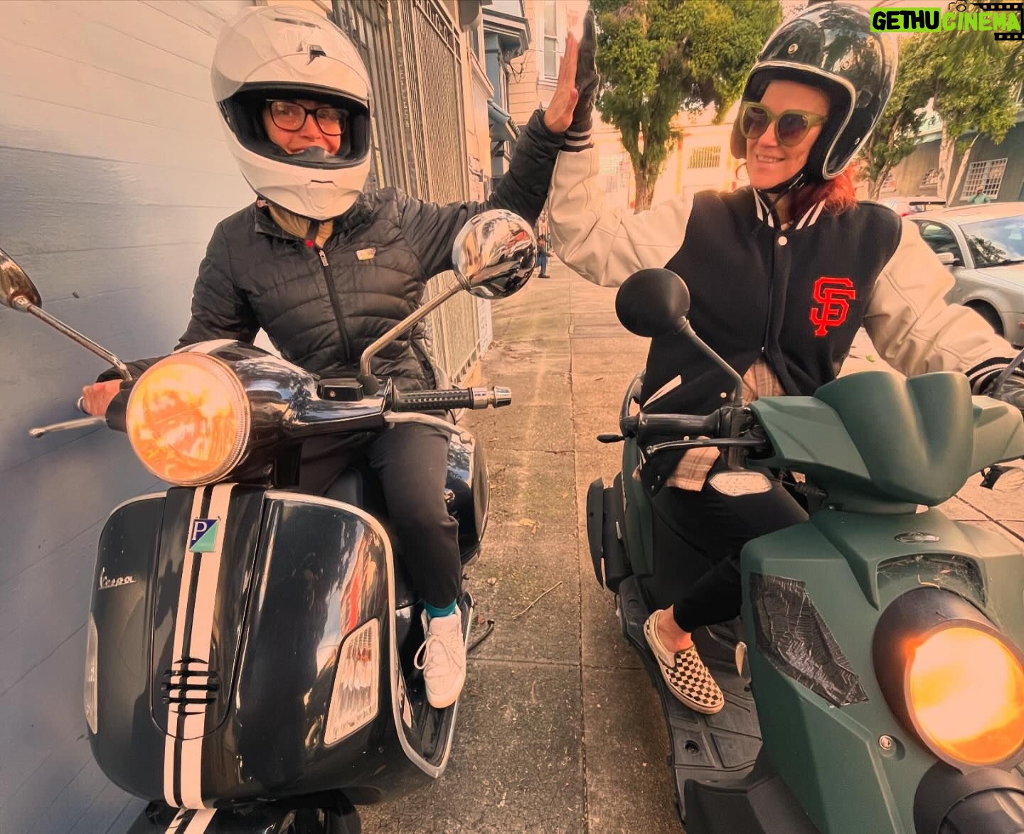 Amy Dumas - 18.5K Likes - I’m saddened to make this post but….
my faithful @genuinescooters Hoolie of 10 years was stolen today. If you’re in SF keep a lookout for a matte green Genuine Hooligan. It has been registered as stolen. If you’re in the Bay Area please share. Maybe I can find her before she’s chopped and stripped 🥹
These pics are from happier days over the years. I haven’t known a life without my scoot in 15 years. I’ve put so many miles on these 2 wheels- she was a little beat up- but I wouldn’t have traded her for anything. 🥹🥹
#scooter
#scooterlife
#twowheels