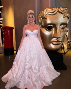 Amy Hart Instagram - Living my Barbie princess dreams 🌷🌸🌺PSA: I don’t need to know if you don’t like it, I loved it and felt amazing 😍 Dress: @theweddingclubofficial Styled by : @jeffmehmet1 Hair: @iamjamesjohnson Make Up: @marcosgmakeup Content Queen: @ultrasophisticate Jewellery: @sifjakobsjewellery Invited by : @pandocruises 🥰 #baftas #barbie #inesdisanto