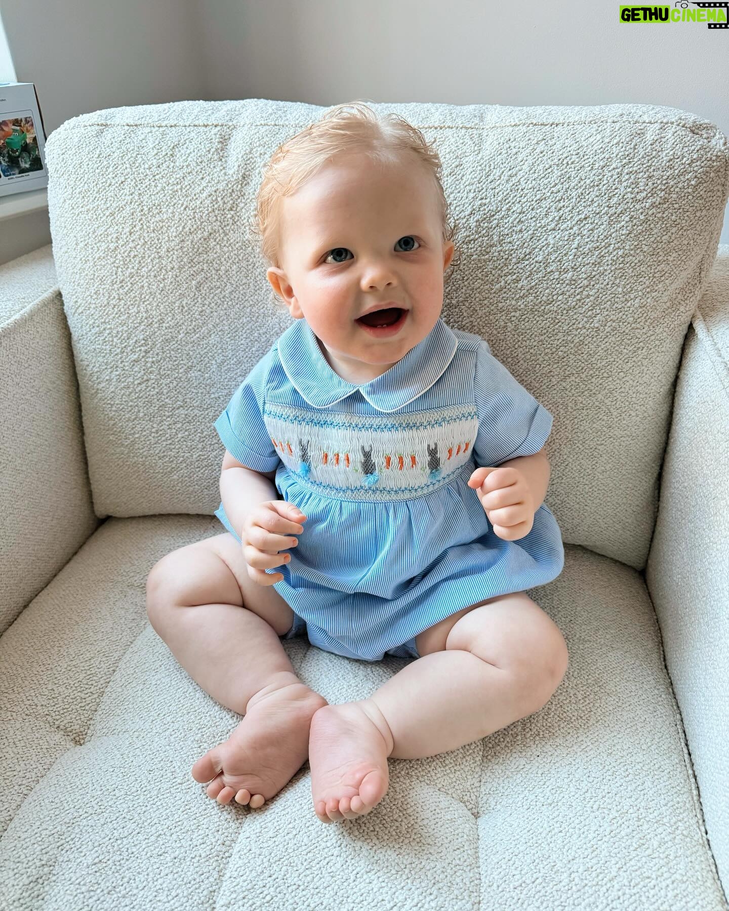 Amy Hart Instagram - Hop Little Bunny Hop Hop Hop 🐣🐇🐰🪺🍫 hope you’ve all had a lovely Easter weekend….and it’s not over yet!! Tomorrow I’m making my first return to Drag Queen Sundays (Mondays…) since 2022! I think it may not end well 🤣 Stanley’s little romper is from @rachelrileyuk , love the traditional stuff on him 🥲 #easter #eastersunday #rachelriley #romper #traditionalbabyboysclothes #babyromper #spanishbabywear #spanishbabyclothes