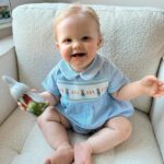 Amy Hart Instagram - Hop Little Bunny Hop Hop Hop 🐣🐇🐰🪺🍫 hope you’ve all had a lovely Easter weekend….and it’s not over yet!! Tomorrow I’m making my first return to Drag Queen Sundays (Mondays…) since 2022! I think it may not end well 🤣 Stanley’s little romper is from @rachelrileyuk , love the traditional stuff on him 🥲 #easter #eastersunday #rachelriley #romper #traditionalbabyboysclothes #babyromper #spanishbabywear #spanishbabyclothes