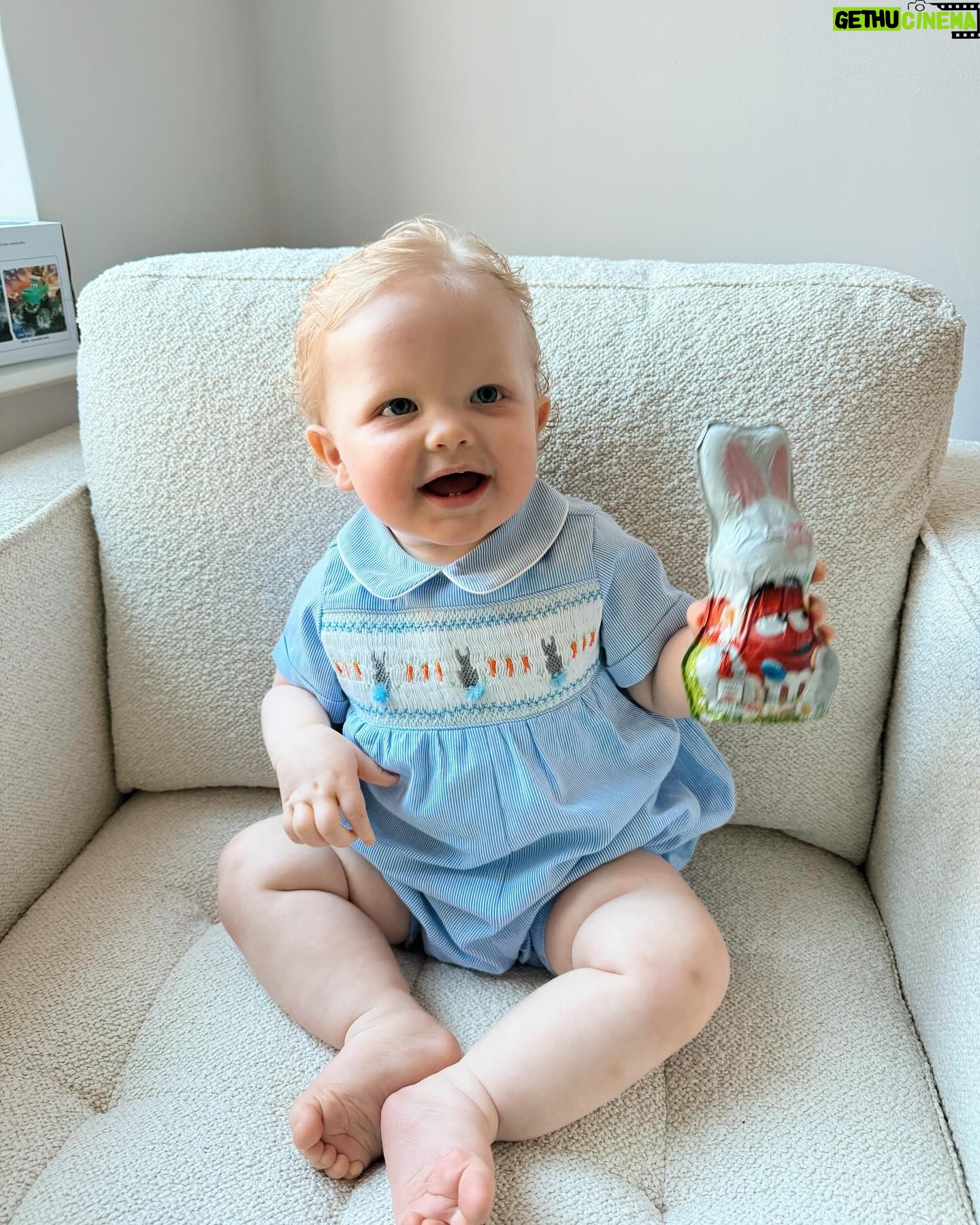 Amy Hart Instagram - Hop Little Bunny Hop Hop Hop 🐣🐇🐰🪺🍫 hope you’ve all had a lovely Easter weekend….and it’s not over yet!! Tomorrow I’m making my first return to Drag Queen Sundays (Mondays…) since 2022! I think it may not end well 🤣 Stanley’s little romper is from @rachelrileyuk , love the traditional stuff on him 🥲 #easter #eastersunday #rachelriley #romper #traditionalbabyboysclothes #babyromper #spanishbabywear #spanishbabyclothes