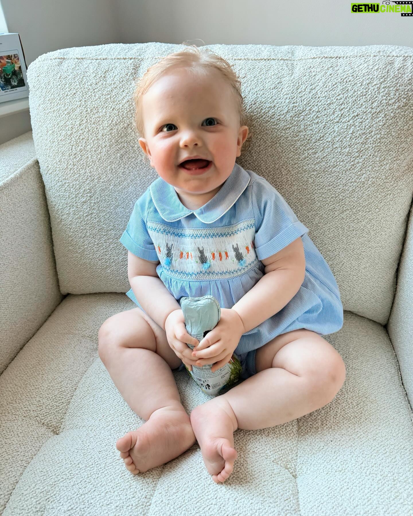 Amy Hart Instagram - Hop Little Bunny Hop Hop Hop 🐣🐇🐰🪺🍫 hope you’ve all had a lovely Easter weekend….and it’s not over yet!! Tomorrow I’m making my first return to Drag Queen Sundays (Mondays…) since 2022! I think it may not end well 🤣 Stanley’s little romper is from @rachelrileyuk , love the traditional stuff on him 🥲 #easter #eastersunday #rachelriley #romper #traditionalbabyboysclothes #babyromper #spanishbabywear #spanishbabyclothes