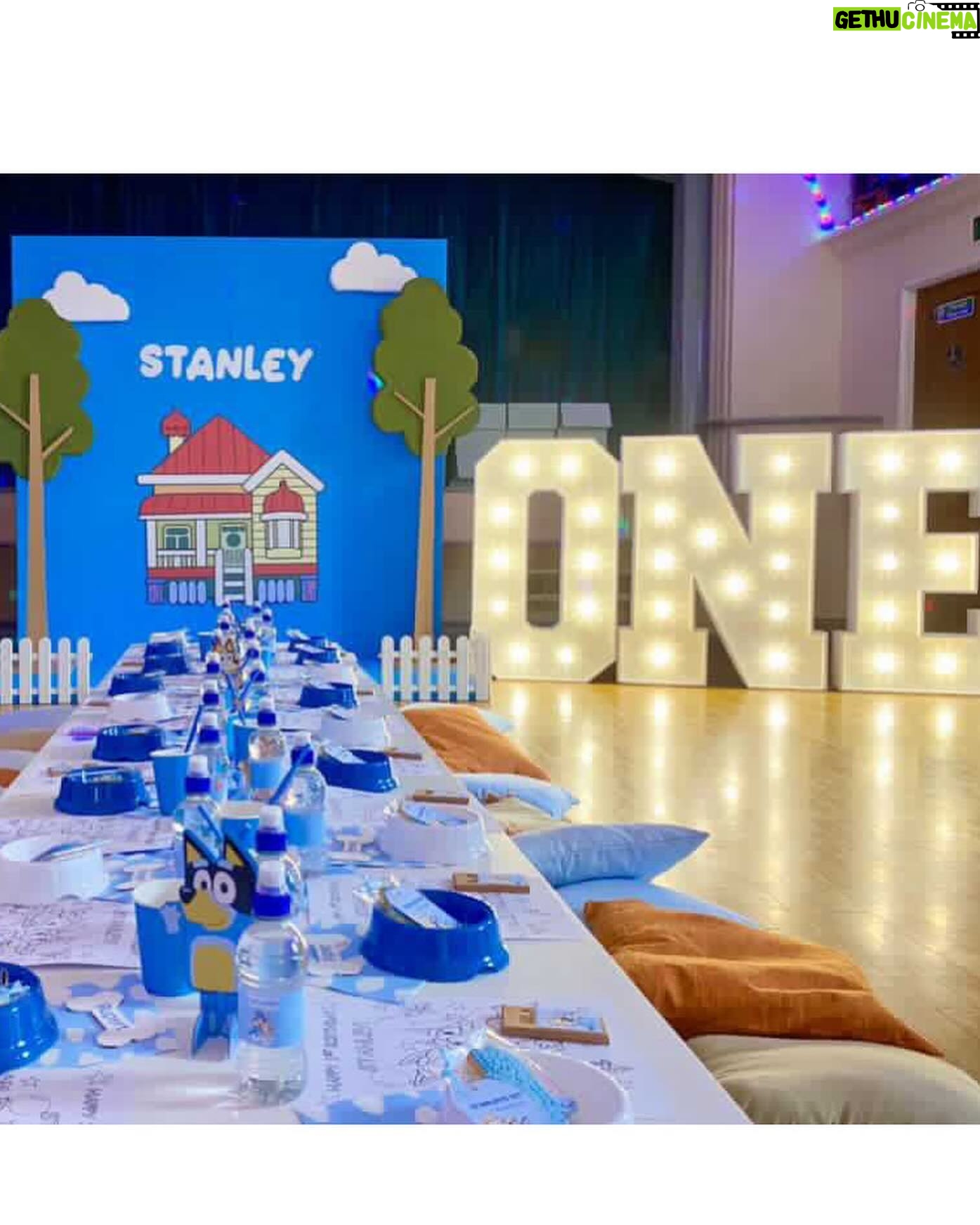 Amy Hart Instagram - This Episode Of Bluey Is Called Stanley’s First Birthday 🎂 💙🩵 The best time for my little boys first birthday 🎁 Theme:I looked on Pinterest and sent @everylastdetail_x a reeeally long voice note and as always they delivered!!! Even down to themed waters, biscuits from @thecupcakecollectionx , dog bowls instead of plates and little bone name tags 🥲. Roll on my UK hen do!! Food: I got pizzas for the adults, lots of different cans of drink and my Nan brought some cupcakes 🤣 For the babies I just went online and ordered so so many @kiddyliciousuk snacks. Felt this was the best zero waste option as now our cupboard is stocked with the ones we didn’t use!! My mum also did a tray of sandwiches and a tray of chicken dippers and sausages. Activities: We used two local family run companies, @rentyoureventsussex for the bluey soft play and DSH Leisure for the bouncy castle. I had DSH castles my whole childhood so really special that we can now use them for Stanley!! We also had @one_stop_partyshop come along with Bluey herself! I tried to book the full 2 hour party but they recommended that we just did 30 mins and it was fab! Games, singing and dancing and a meet and greet! I also used to do panto with Blueys party assistant so it really was the most Worthing party you can get 🤣 Cake: We used @kellyscakes_ We had white chocolate and raspberry (Stanley’s faves) and it was sooo good! Also very reasonably priced and I finally managed to order a cake for the size of the guest list and not for the feeding of the 5000!! Outfit: @indielledesigns 💙 my go to for seasonal clothing! Party Boxes: I had seen adopt a floppy on Pinterest so asked @my1styears if we could do a bulk order of the bunnies, they took it extra and gifted everyone a personalised denim jacket 😢 I also bought a box of bubble wands off Amazon and each child got a little book too! (Little libraries, also from Amazon!) (m1y also gave me a discount code which is AMYHART10 xx)