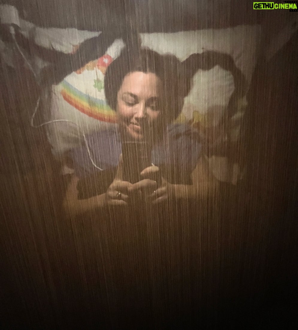 Amy Lee Instagram - After a long show day, tucked Jack into his bunk, spent some time with the humidifier for my tired voice, washed off the makeup, hair brushed and braided for bed, plopped down on my #rainbowbrite pillow and looked up at my bunk’s very reflective ceiling and realized that at some point, I must have ACTUALLY transformed into one of the color kids!! Somewhere between Rainbow, Patty O’Green and Stormy. 😍🌈⭐️🦄🛼⚡️Dreams really do come true!