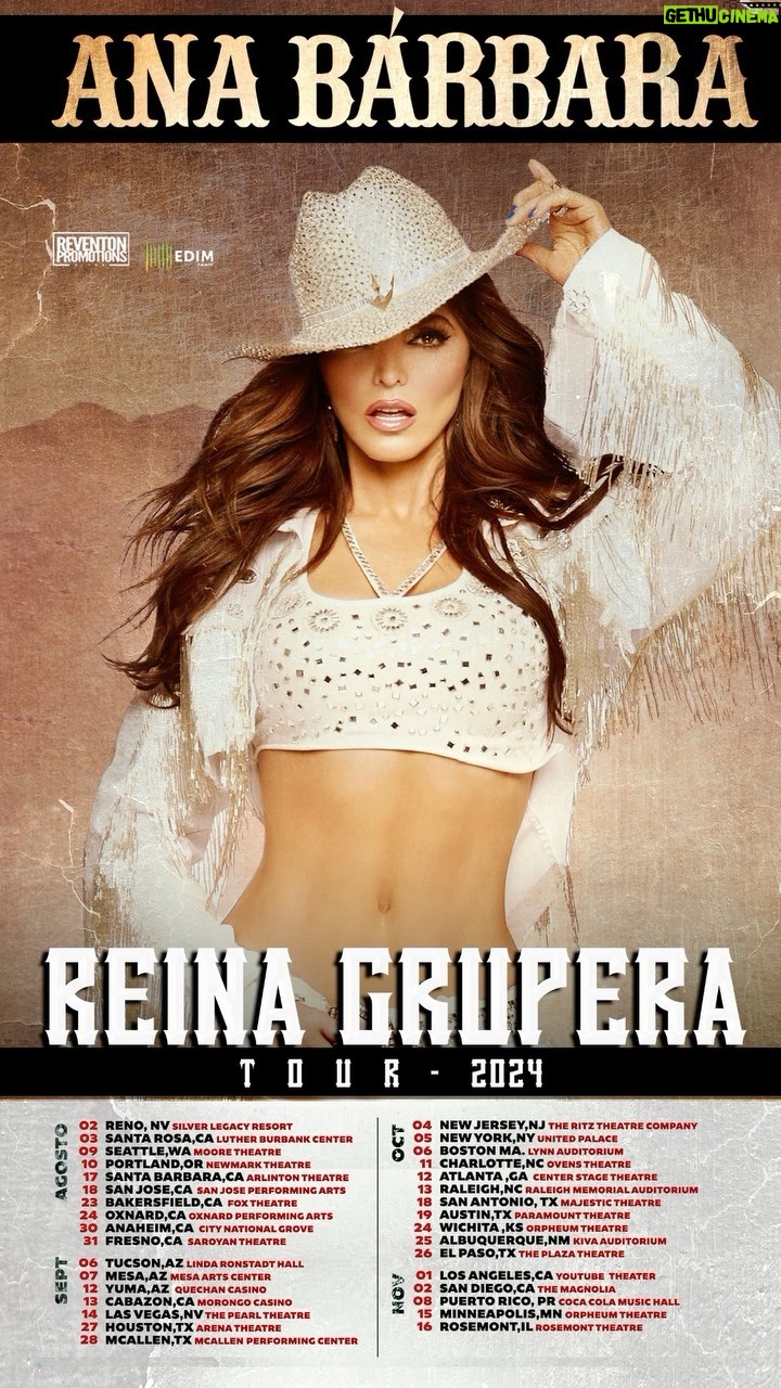 Ana Bárbara Instagram - Muy feliz que ya inició la preventa para #ReinaGruperaTour #USA!! Recuerden usar el código: reinagrupera para acceso en @ticketmaster 🇺🇸❤️🔥🎸 y MAÑANA salen a la venta #queemoción más información 👉🏼 www.anabarbara.com En donde los voy a ver ? Comenten la ciudad 👇🏼