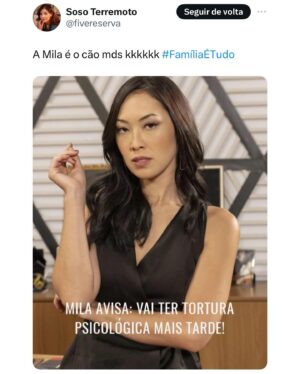 Ana Hikari Instagram - Mila, a inimiga dos direitos trabalhistas
Ou
Mila mandou avisar: vai ter tortura psicológica hoje
Ou
Uma semana de Mila em #FamiliaÉTudo e algumas das minhas reações favoritas da rede vizinha ❤️