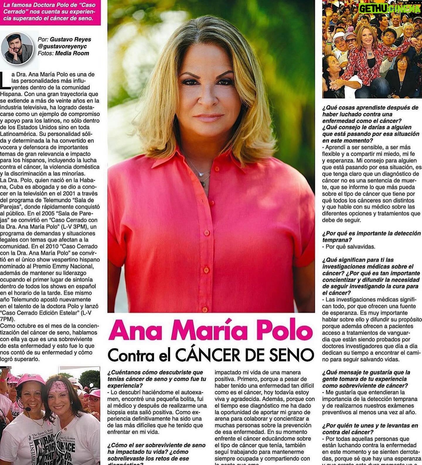 Ana María Polo Instagram - Gracias a @ElEspecialitoNY y @GustavoReyesNYC por compartir mi historia y ayudarme con la misión de hablar sobre la lucha contra el cáncer de seno. No se pierdan este reportaje donde abro mi corazón y les cuento mi experiencia. 🎀 #HeDicho #CasoCerrado #AnaMariaPolo