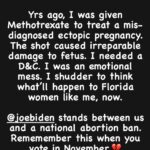 Ana Navarro Instagram - This was very much a wanted pregnancy that went tragically wrong. This happens to countless women. I assure either you, someone you love or someone you know, has had pregnancy complications that ended in medically necessary abortions. Back then, I was able to get the treatment I needed in Florida. Today, doctors could not perform the procedure without fear of being prosecuted. I can’t imagine what it would have been like to be told I needed to travel to another state -find a doctor, lodging, transportation- to get essential medical treatment. My heart hurts for Florida women who will have to face those dire life-risking consequences. And never forget, Trump thru his Supreme Court appointees, did this.