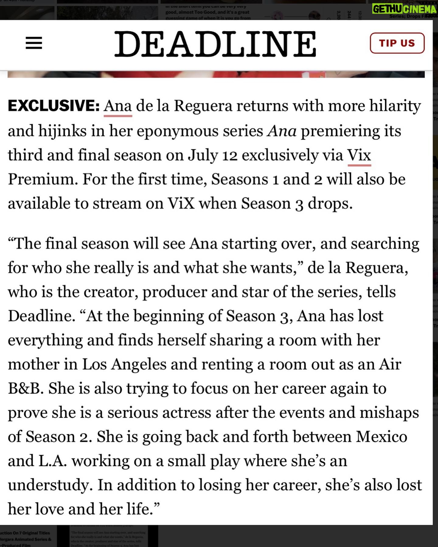 Ana de la Reguera Instagram - Season 3 of @analaserie 🤩Premieres july 12th @vix in the US and Puerto Rico and in @primevideo on the rest the f the world! Thank you @deadline @socialrosy for always supporting the show!!! ☄️❤️🙏