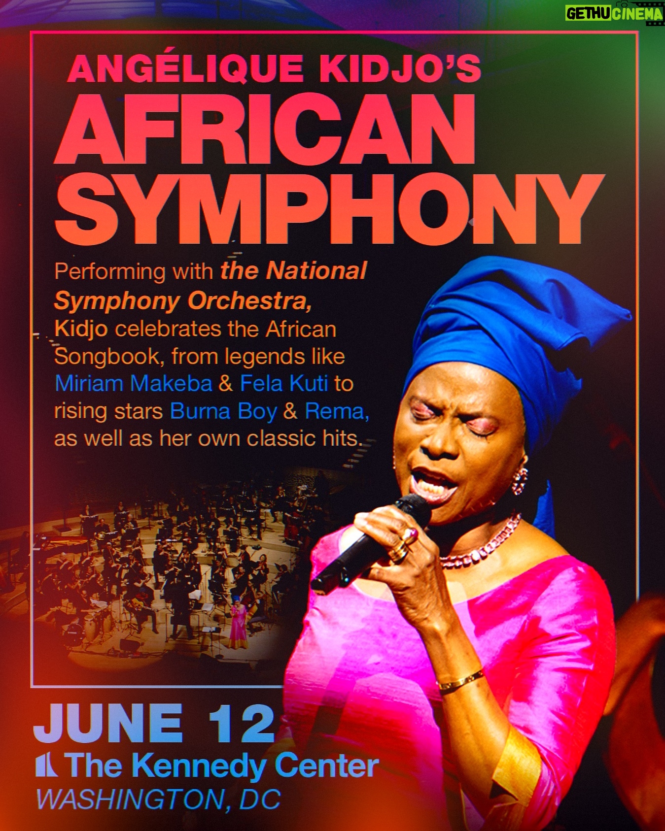 Angélique Kidjo Instagram - 🎻 I am so proud to be performing the Premiere of my new AFRICAN SYMPHONY concert at the great @kennedycenter on June 12th 🎻 I will be celebrating the great songs from Africa with the @natsymphonydc from @burnaboygram to Miriam Makeba and @felakutiofficial , from @heisrema @yemialade to Salif Keita, @youssoundour1959 #cesariaevora , @masterkgsa @nomcebo_zikode !!! Link and 🎟️ in bio