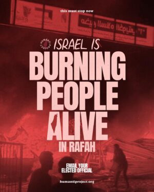 Annie Lennox Instagram - 🚨 ISRAEL IS BURNING PEOPLE ALIVE IN RAFAH - TAKE ACTION NOW 🚨 

Israeli occupation forces have conducted one of their most brutal and devastating massacres in Gaza, bombing a tent camp housing displaced people in a designated ‘safe zone’ in Rafah, killing over 45 Palestinians. The attack ripped victims to shreds, including the complete decapitation of a child, and caused widespread fires that burned people alive in their tents, according to witnesses and videos posted online.

Four days prior to this massacre, occupation forces told Palestinians to move to an area it calls “block 2371,” designated a “safe area.” This served as the target location for the massacre, after deliberately encouraging desperate Palestinians to seek refuge there.

“We were sitting in tents, and suddenly the camp was bombed. I lost five people from my family, all of whom were completely burned, among them pregnant women. Every time they told us that this area was safe until we were bombed. We left the area east of Rafah to the west of the city, thinking there was safety, but now there is no safe place in Gaza. There are massacres everywhere,” said Majed al-Attar, a displaced person from Beit Lahiya.

An American-made 2,000-pound bomb was used to commit this massacre, with the help of the United Kingdom, which was flying a British Airforce Shadow R1 Spy Plane over Gaza at the time.

There should be no questions about which counties are not only complicit in this genoc/de, but active participants in arming and aiding Israel in committing these massacres.

👉 EMAIL YOUR ELECTED OFFICIAL NOW! USE THE FREE TEMPLATE IN @humantiproject’s bio or visit HumantiProject.org 👈

———-

Correction: 
- Slide 7: ICJ not ICC