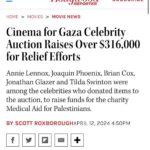 Annie Lennox Instagram - Dear Friends, I just came across this on Instagram and wanted to share with you. I’m so proud of the folks who put this auction together. Appreciation to them and all the ‘bidders’. The ‘need’ in Gaza is boundless. We MUST keep calling for an END to this unspeakable destruction.. Our collective humanitarian voices must never be extinguished. Please support : Medical Aid for Palestinians #ceasefire #CINEMA4GAZA