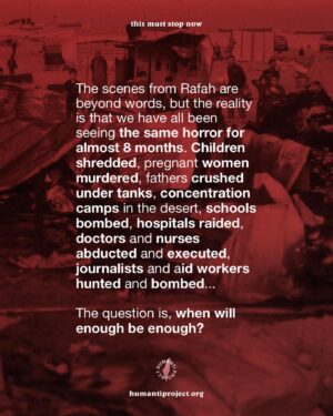 Annie Lennox Instagram - 🚨 ISRAEL IS BURNING PEOPLE ALIVE IN RAFAH - TAKE ACTION NOW 🚨 

Israeli occupation forces have conducted one of their most brutal and devastating massacres in Gaza, bombing a tent camp housing displaced people in a designated ‘safe zone’ in Rafah, killing over 45 Palestinians. The attack ripped victims to shreds, including the complete decapitation of a child, and caused widespread fires that burned people alive in their tents, according to witnesses and videos posted online.

Four days prior to this massacre, occupation forces told Palestinians to move to an area it calls “block 2371,” designated a “safe area.” This served as the target location for the massacre, after deliberately encouraging desperate Palestinians to seek refuge there.

“We were sitting in tents, and suddenly the camp was bombed. I lost five people from my family, all of whom were completely burned, among them pregnant women. Every time they told us that this area was safe until we were bombed. We left the area east of Rafah to the west of the city, thinking there was safety, but now there is no safe place in Gaza. There are massacres everywhere,” said Majed al-Attar, a displaced person from Beit Lahiya.

An American-made 2,000-pound bomb was used to commit this massacre, with the help of the United Kingdom, which was flying a British Airforce Shadow R1 Spy Plane over Gaza at the time.

There should be no questions about which counties are not only complicit in this genoc/de, but active participants in arming and aiding Israel in committing these massacres.

👉 EMAIL YOUR ELECTED OFFICIAL NOW! USE THE FREE TEMPLATE IN @humantiproject’s bio or visit HumantiProject.org 👈

———-

Correction: 
- Slide 7: ICJ not ICC
