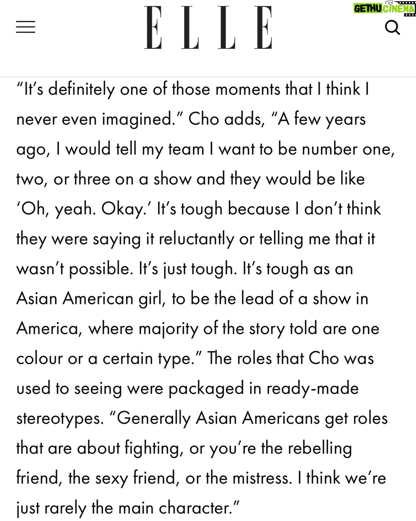 Arden Cho Instagram - Crying reading this, thank you @ellesingapore “Arden Cho is the main character we’ve been waiting for” (link in story for full article)