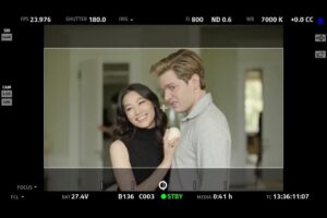 Arden Cho Instagram - Swipe to see the true behind the scenes of this photo @domsherwood can’t believe they actually caught us both smiling at the same time hehehe #silly #setlife #PartnerTrack #Murphy #Ingrid