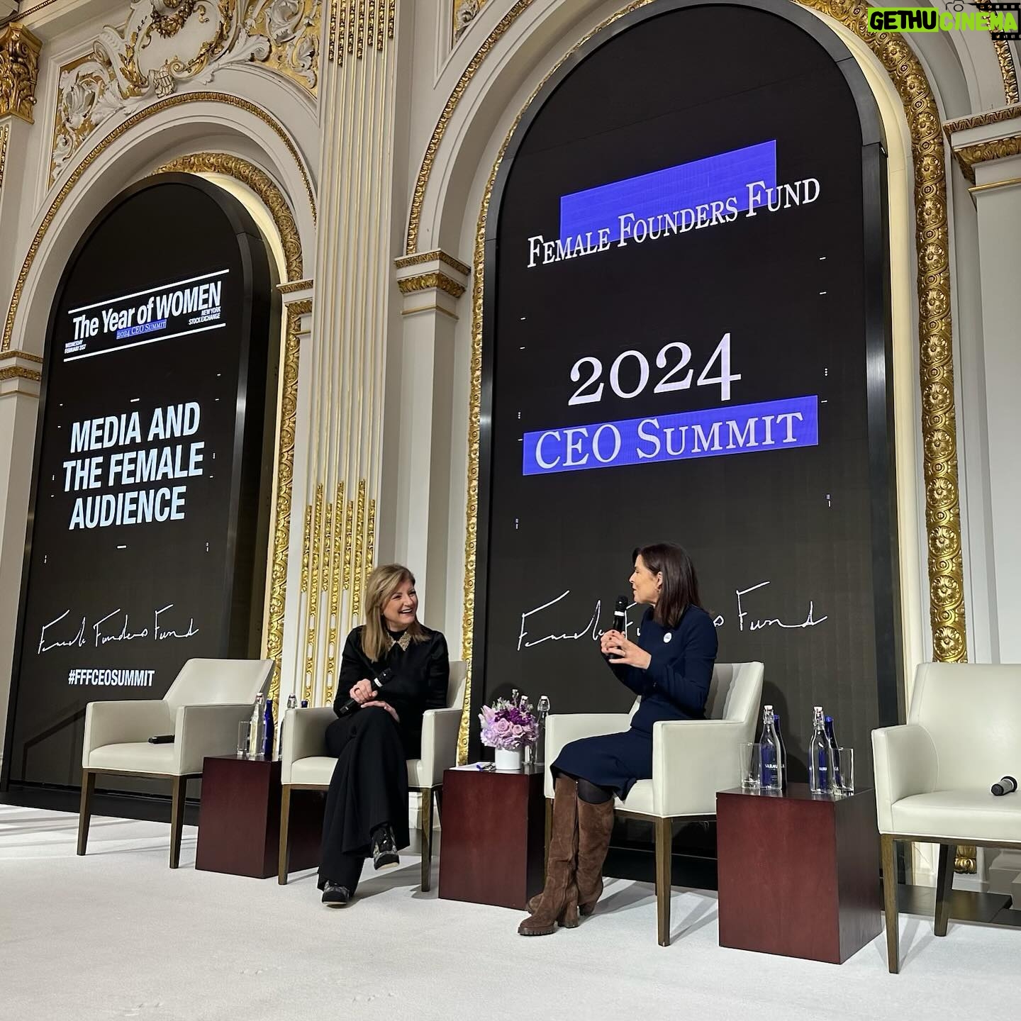 Arianna Huffington Instagram - Loved my conversation with Wall Street Journal editor-in-chief @emma_tucker2 at the @femalefoundersfund CEO Summit at the New York Stock Exchange. Emma’s advice for female founders and leaders? “Trust your boots,” which she explained is a “stand-in for your instinct or your plan”: “Put your boots on. Lean into them, and they’ll get you to the next hurdle.” Emma is the first female editor-in-chief of the @WSJ, and she stressed the importance of taking risks and being fearless, which doesn’t mean not having fears but simply not letting our fears stop us! Some other highlights from the day… Giving out gifts of a few of my books and our signature @Thrive “Onward, Upward, Inward” sweater in the greenroom. Ending my time at @NYSE doing an interview with @carohydetv for @Bloomberg TV (which airs tomorrow!). And loved running into @nelliediamond on the way out! #FFFCEOSummit