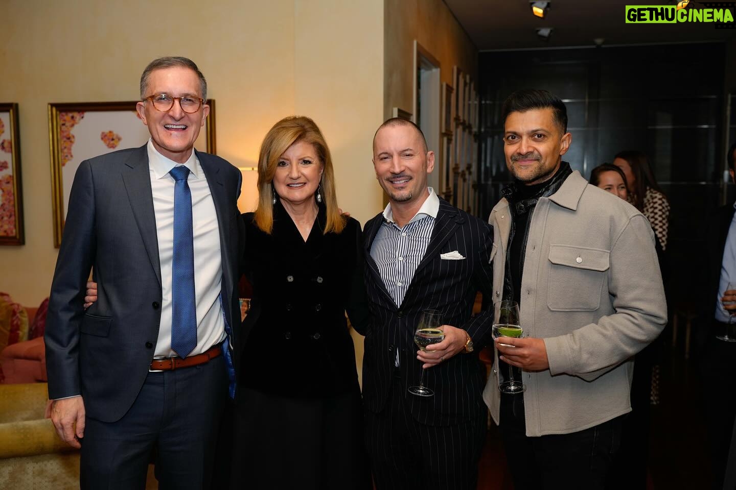 Arianna Huffington Instagram - Thank you to @deanbaccarelli and the brilliant environmental health faculty – Kari Nadeau, Joseph Allen, Gaurab Basu, and Caleb Dresser MD MPH – from the Harvard T.H. Chan School of Public Health, for joining me for an evening of inspiring conversation at my home in New York. What I love about the School, which came through so clearly during the evening, is their commitment not just to cutting-edge research but to translating that research into action that can make a real difference in people’s lives. Dr. Joe Allen, who’s the founder of the Healthy Buildings Program at @harvardchansph, spoke about how important to our health is indoor air quality and how deeply connected it is to outdoor air quality — something that’s never been more relevant when climate change, wildfires, and heat waves are impacting air quality around the world. So if your building has a HVAC filter, that’s a good thing. As Dr. Allen put it, “Buildings are critical to our health — your building manager may have more impact on your health outcomes than your doctor.” The spirit of the evening was summed up by Dr. Gaurab Basu: “Health is about seeing people’s humanity, about taking care of each other. In order for us to truly be successful in our work, you have to marry science with the human face of this work.” . . . #Health #Wellbeing #Science #Impact #ClimateChange #HarvardChan
