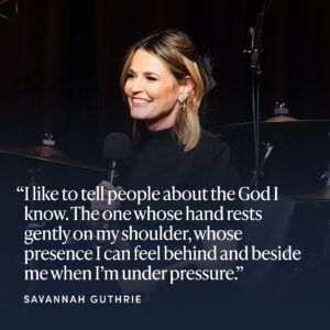 Arianna Huffington Instagram - Just finished reading @SavannahGuthrie’s beautiful new book, “Mostly What God Does: Reflections on Seeking and Finding His Love Everywhere,” and couldn’t wait to get copies for my daughters and everyone I love. So real and authentic… like having a conversation with her over a cup of coffee. It’s a series of essays about her own spiritual life and six core themes of faith: love, presence, grace, hope, gratitude, and purpose.

As Savannah writes, “I have just this one life, and it is certainly not an example to hold up for others or a monument to great righteousness or faith. It’s just a life of a person who has felt the love of God and been saved by it, over and over and over again...

I like to tell people about the God I know. The one whose hand rests gently on my shoulder, whose presence I can feel behind and beside me when I’m under pressure. The one whose persistent but kind nudging can prod me into perspective, whose forbearance and tenderness can coax me into change. The one who surprises and delights me with the imagination of his creation and the beautiful potential of his humanity. The one who melts me with unexpected favor and unmerited generosity. The one who holds me firmly and purposefully, when the weight of my disappointments and setbacks threatens to crush.”