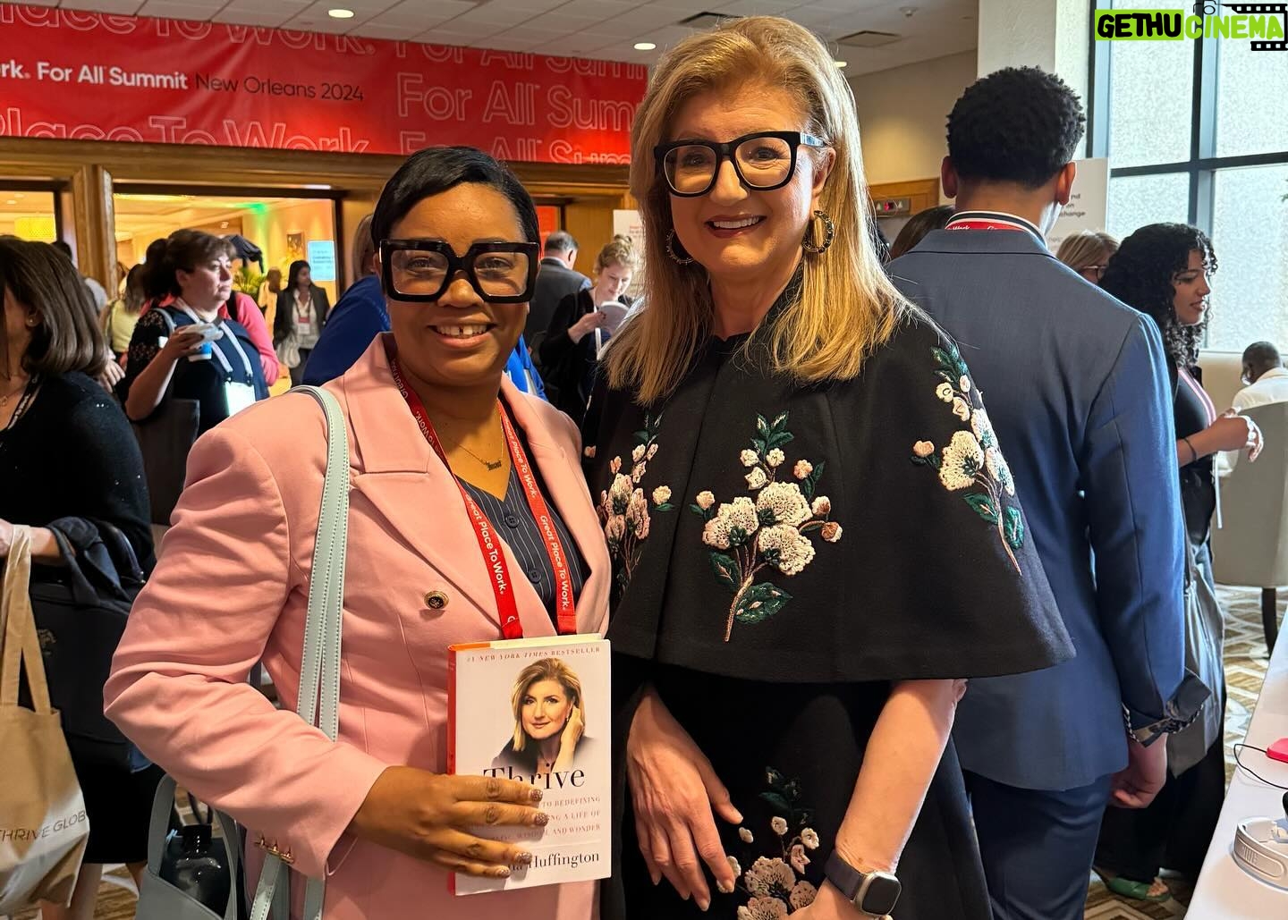 Arianna Huffington Instagram - Loved being back at the @gptw_us For All Summit, this time in New Orleans, where I shared the stage with @Synchrony CHRO DJ Casto and @DesignObserver editor-in-chief Ellen McGirt. And I got to wear my favorite cape – which is now in rotation as an official repeat – to cover my arm sling (while my broken shoulder heals). The topic was “Why Investing in Well-being Is a Productivity Multiplier.” And what DJ is doing at Synchrony is a great example, including bringing @Thrive Global to support both their frontline associates and their corporate associates. My favorite stat is that 78% of their contact center agents would rather have a 60-second Reset fed to them in moments of stress than be given a five minute break! And of course, to create thriving workplaces that use well-being to drive productivity, it has to start at the top. As DJ said, “We don’t believe you can lead well if you aren’t well.” #ForAllSummit2024 . . . #GreatPlaceToWork #GPTWCertified #ThriveGlobal #Health #Wellbeing #NewOrleans #HiltonRiverside