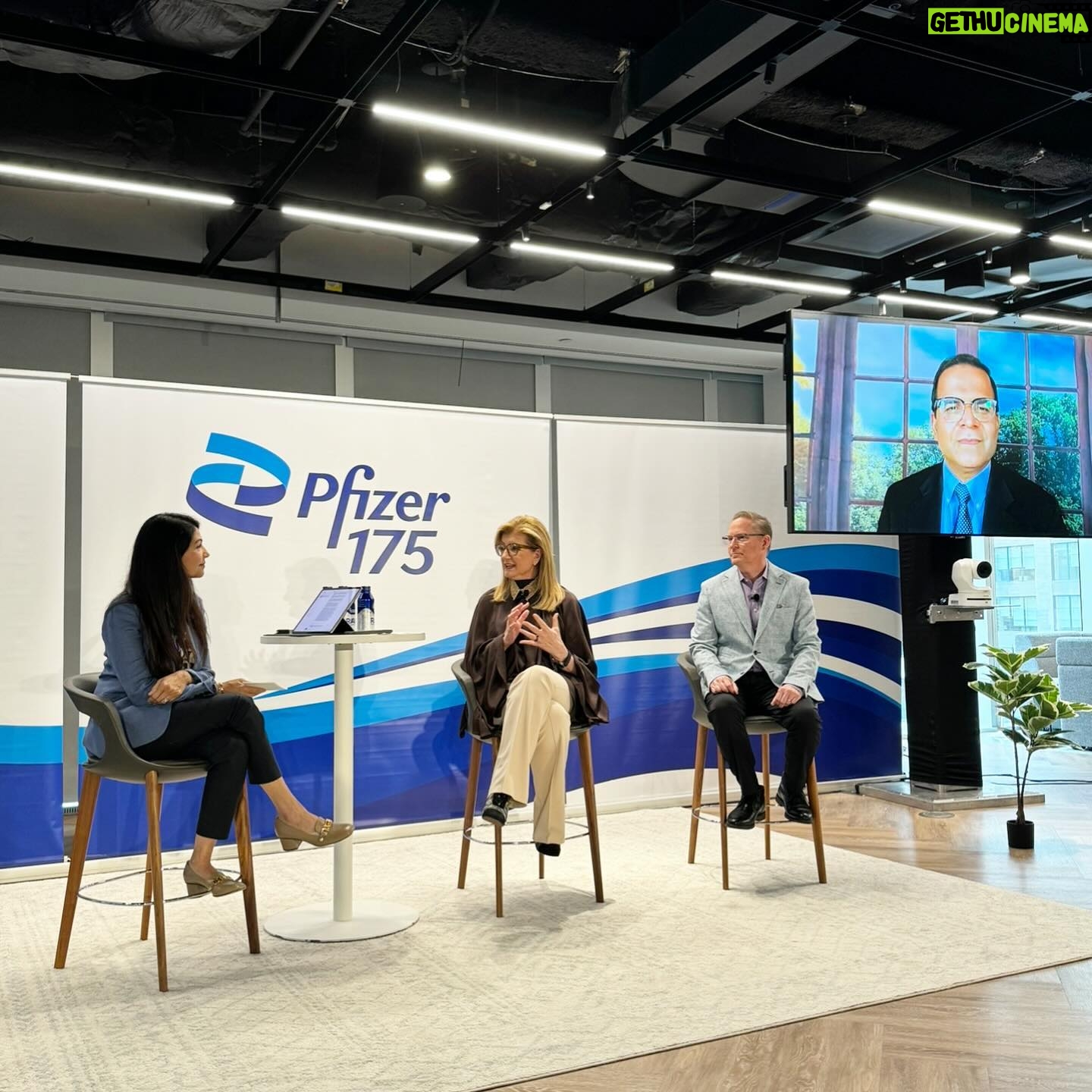 Arianna Huffington Instagram - It was great to speak at Pfizer HQ in Hudson Yards to mark Mental Health Awareness Month, with @pfizerinc Chief People Officer @PayalSahni, Chief Global Supply Officer Mike McDermott and Dr. Amit Sood, of Thrive’s Scientific Advisory Board and creator of the Resilient Option program and executive director of the Global Center for Resiliency and Well-being. Our conversation centered on the importance of belonging and inclusion, which is critical to our well-being and one of the reasons why connection is one of @Thrive Global’s core five behaviors — along with sleep, food, movement, and stress management. All of these are interconnected, and we need to prioritize them if we’re going to avoid burnout and drive a culture of belonging and inclusion. Many thanks to Vanessa McGowan and @yolandemmorris for bringing us all together and to Global Chief DEI Officer @ramcessj and Director of Occupational Health and Wellness Nicole Shaffer for the warm welcome. #PfizerProud
