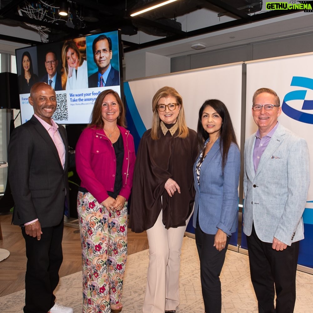 Arianna Huffington Instagram - It was great to speak at Pfizer HQ in Hudson Yards to mark Mental Health Awareness Month, with @pfizerinc Chief People Officer @PayalSahni, Chief Global Supply Officer Mike McDermott and Dr. Amit Sood, of Thrive’s Scientific Advisory Board and creator of the Resilient Option program and executive director of the Global Center for Resiliency and Well-being. Our conversation centered on the importance of belonging and inclusion, which is critical to our well-being and one of the reasons why connection is one of @Thrive Global’s core five behaviors — along with sleep, food, movement, and stress management. All of these are interconnected, and we need to prioritize them if we’re going to avoid burnout and drive a culture of belonging and inclusion. Many thanks to Vanessa McGowan and @yolandemmorris for bringing us all together and to Global Chief DEI Officer @ramcessj and Director of Occupational Health and Wellness Nicole Shaffer for the warm welcome. #PfizerProud