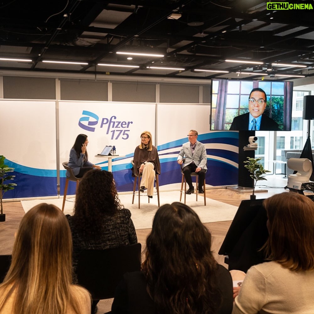 Arianna Huffington Instagram - It was great to speak at Pfizer HQ in Hudson Yards to mark Mental Health Awareness Month, with @pfizerinc Chief People Officer @PayalSahni, Chief Global Supply Officer Mike McDermott and Dr. Amit Sood, of Thrive’s Scientific Advisory Board and creator of the Resilient Option program and executive director of the Global Center for Resiliency and Well-being. Our conversation centered on the importance of belonging and inclusion, which is critical to our well-being and one of the reasons why connection is one of @Thrive Global’s core five behaviors — along with sleep, food, movement, and stress management. All of these are interconnected, and we need to prioritize them if we’re going to avoid burnout and drive a culture of belonging and inclusion. Many thanks to Vanessa McGowan and @yolandemmorris for bringing us all together and to Global Chief DEI Officer @ramcessj and Director of Occupational Health and Wellness Nicole Shaffer for the warm welcome. #PfizerProud