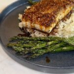 Ariel Winter Instagram - If you’re not a huge fish lover, this meal might change your mind... Also pretty proud of my plating on this one🥹 HONEY SOY GLAZED HALIBUT ** chives were not supposed to be included — you don’t need these! 1/2c soy sauce 2 tsp rice vinegar 3-4 tbs honey 1 tsp ginger (fresh is better if you have!) 4-5 cloves of garlic finely chopped or minced Halibut filets— skin removed Sesame seeds 2tbs sesame oil Butter Salt & Pepper Whisk together the soy sauce, vinegar, honey, ginger, and garlic until combined— I chose to put it into a little food processor to make it all smooth! Remove skin from halibut and pat dry with a paper towel. Season both sides with salt and pepper. Next, press one side down into the sesame seeds to encrust. Add some oil to a large frying pan and heat over high heat. Place in the halibut, turn the heat down to medium to medium-high, add in some butter and cook for 3 to 3 ½ minutes per side or until golden brown and cooked throughout. Make sure to not burn the sesame seeds. Move filets to a plate and set aside. Pour in the sauce and cook over low heat for 1 to 2 minutes or until it has slightly thickened up, then pour over fish and serve :) Rice Cooker Rice Pilaf— 1.5 c white rice— rinsed! 1 onion — diced 2 cloves of garlic — minced 1.5 tbs Butter 1 2/3 to 3/4 c Chicken broth or vegetable broth 1.5 tsp Thyme 1 tsp Salt Add the butter and onion to the rice cooker and flip the rice cooker switch to “saute.” Cook the onion for 3-4 minutes, stirring frequently, until the onion softened. Add rice and continue to cook while stirring frequently for 2 minutes. Add garlic and thyme and cook for 30 seconds. Add broth and salt and stir to combine, ensuring that the rice and onion aren’t sticking to the bottom of the pot. Turn on rice cooker and wait for it to finish. Enjoy!