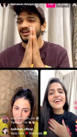 Asees Kaur Instagram - Getting so many msgs for the live with @munawar.faruqui @realhinakhan for our song #HalkiHalkiSi @saaj__bhatt 

Sharing a snippet for those who missed it …. Don’t be sad & enjoy a glimpse 😋 
 @sanjeevchaturvedi_music @playdmfofficial @anshul300 @raghav.sharma.14661