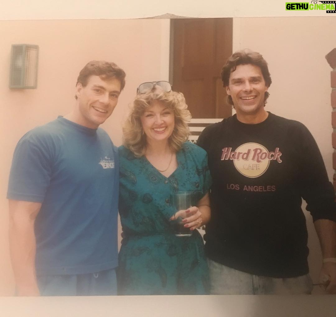 Ashley Johnson Instagram - Today is my Mom’s birthday (@viperass). She’s pretty much the greatest mother in the whole world. Here she is, looking like a boss, with my dad (on the right) and Jean Claude Van Damme (on the left). She’s wearing a hunter green onesie, burgundy acrylic nails, drinking a Diet Coke with perfectly feathered hair. I love you so much, Mom and I’m so glad you’re my Mother. When I come home, I’m taking you paintballing and I’m finally going to buy you a Sega Super Hang-On Motorcycle Arcade game.