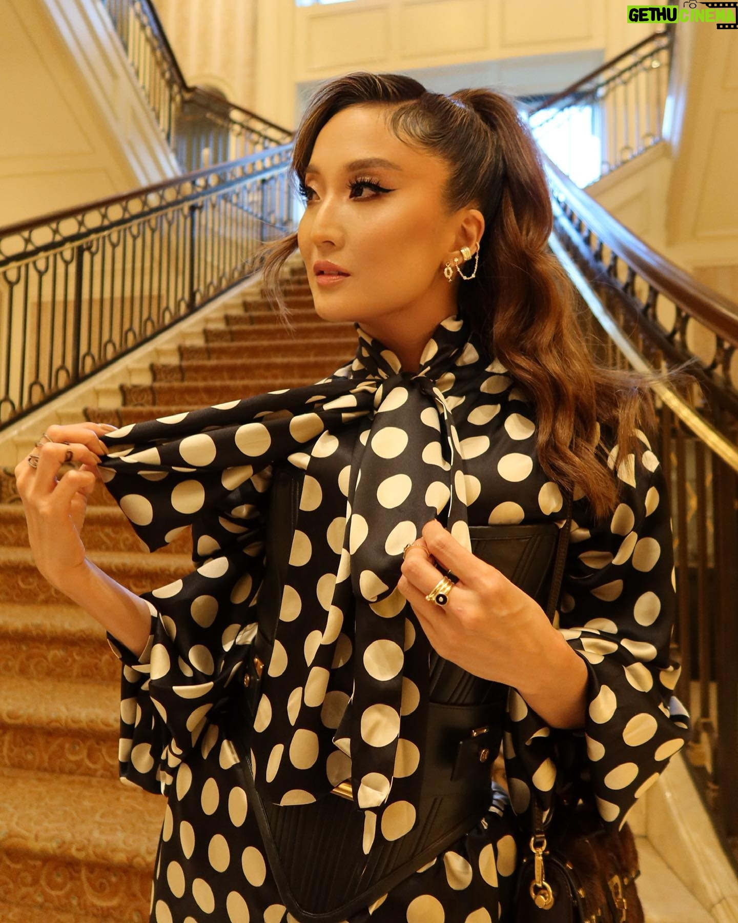 Ashley Park Instagram - polkadots gotta catch ‘em all 🐉 (ft. @balmain & mom’s maternity dress from the 90’s :)