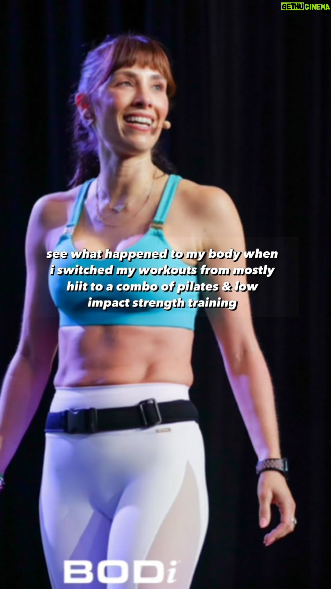 Autumn Calabrese Instagram - You have to see this!!!! 😲 Check out what happened to my body when I cut back on my HIIT training in favor of a mix of Pilates & low impact (heavy) resistance training. 🤯 I’m less exhausted from my workouts, but I still FEEL all the work. My strength & balance have improved and a lot of the imbalances I’ve been dealing with from scoliosis and injuries are starting to correct. It might not look like a big difference to some, it’s about 3-4 pounds and a lot of inflammation. But THE WIN & what my goal is/was, was how I feel. Let me be clear, this does not mean HIIT is bad or that I don’t like HIIT. It means that at different stages & phases we need different things for our bodies. You have to be willing to change it up, to adapt, to try new things and most importantly to never give up. If somethings not working ask why? Be honest with yourself & continue to look for the answers. For me, my hormones had been out of balance, especially my cortisol. This switch up is really helping my body recover from excessive stress while keeping it fun, interesting & challenging. #pilates #strengthtraining #core #hormonehealth