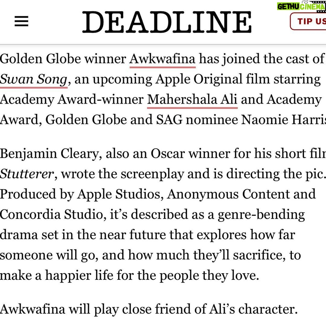 Awkwafina Instagram - Something I’ve been really excited to announce. Here we go! @benjamin_cleary @mahershalaali @naomieharris @glennclose @apple