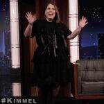 Beanie Feldstein Instagram - had the best time on @jimmykimmellive talking about @driveawaydolls and my love for greys anatomy and almost flashing my breasts on the oscars!!! makeup: @kateydenno hair: @bridgetbragerhair styling: @erinwalshstyle wearing @simonerocha_ & @the10jewelry