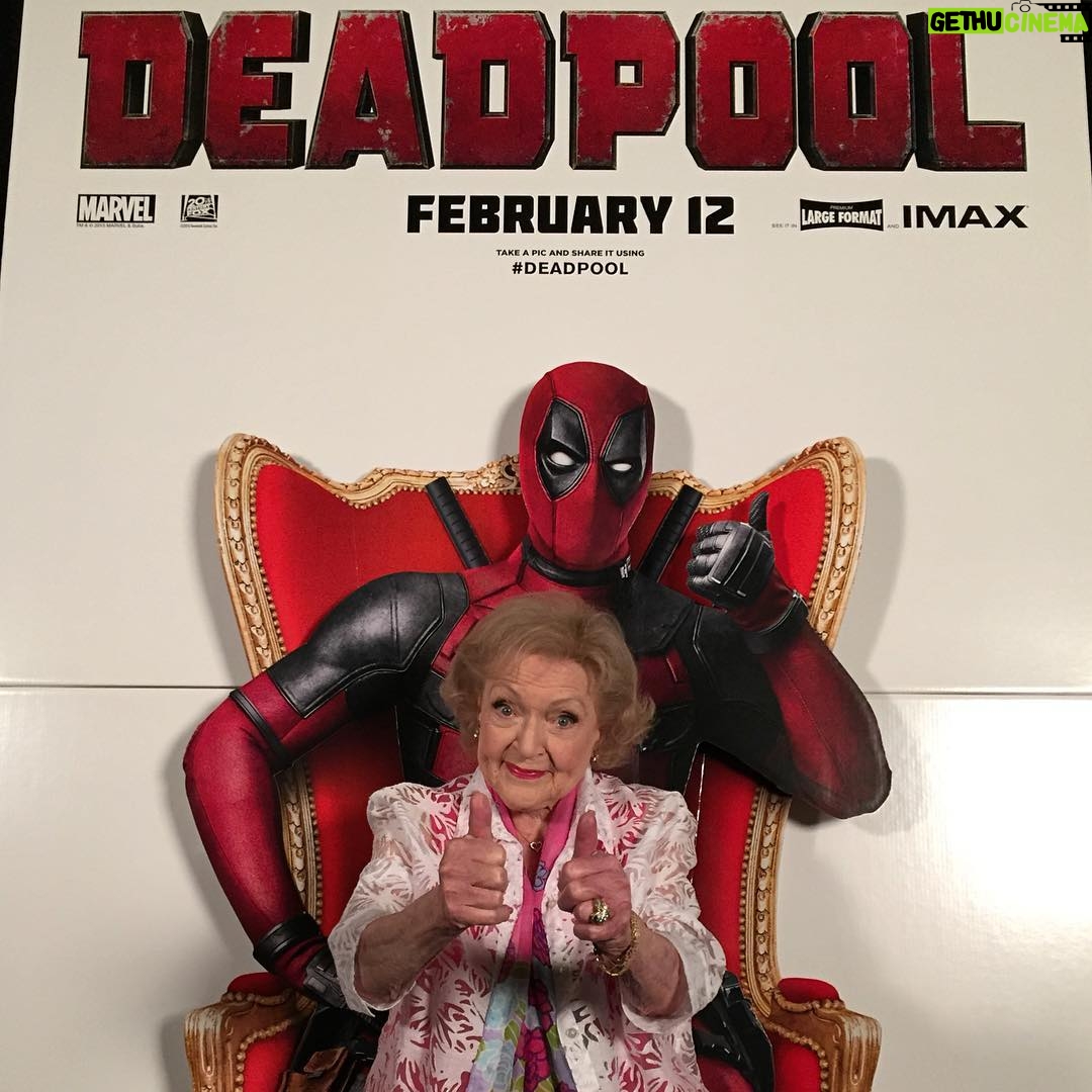 Betty White - 46.5K Likes - I just love @vancityreynolds... check out his new movie #Deadpool.