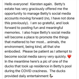 Betty White Instagram - Hi everyone! 🦆🦆🦆