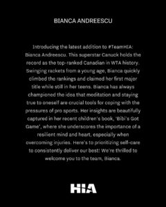 Bianca Andreescu Instagram - Proudly presenting the one and only @biancaandreescu_ as our newest HIA changemaker! ✊ 