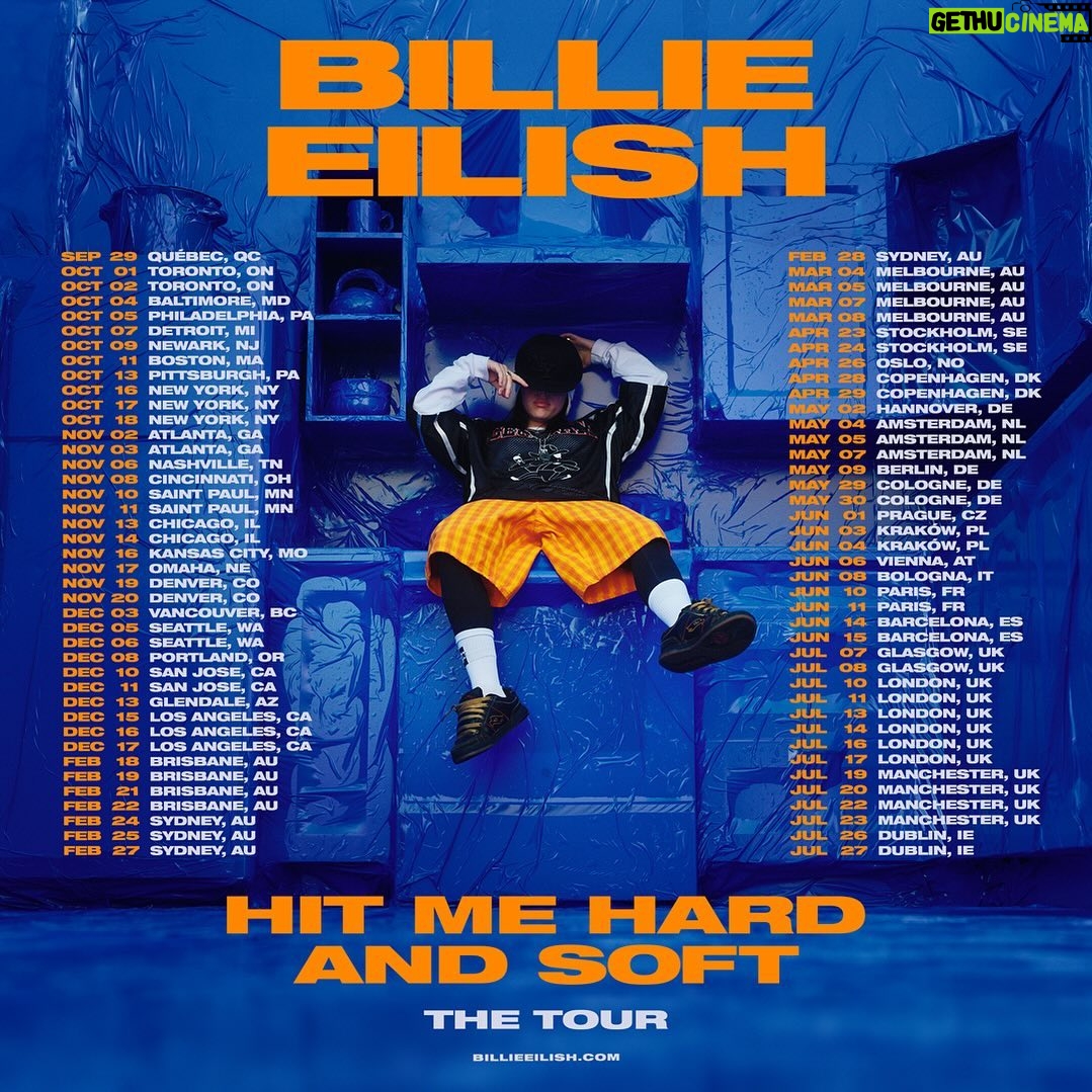 Billie Eilish Instagram - HIT ME HARD AND SOFT: THE TOUR. tickets on sale may 3rd π pre-sale april 30th-may 1st! various pre-sales - details emailed ( @americanexpress card members will also have early access to a limited supply of tickets when using your amex card to buy tickets. ) c u then ;)