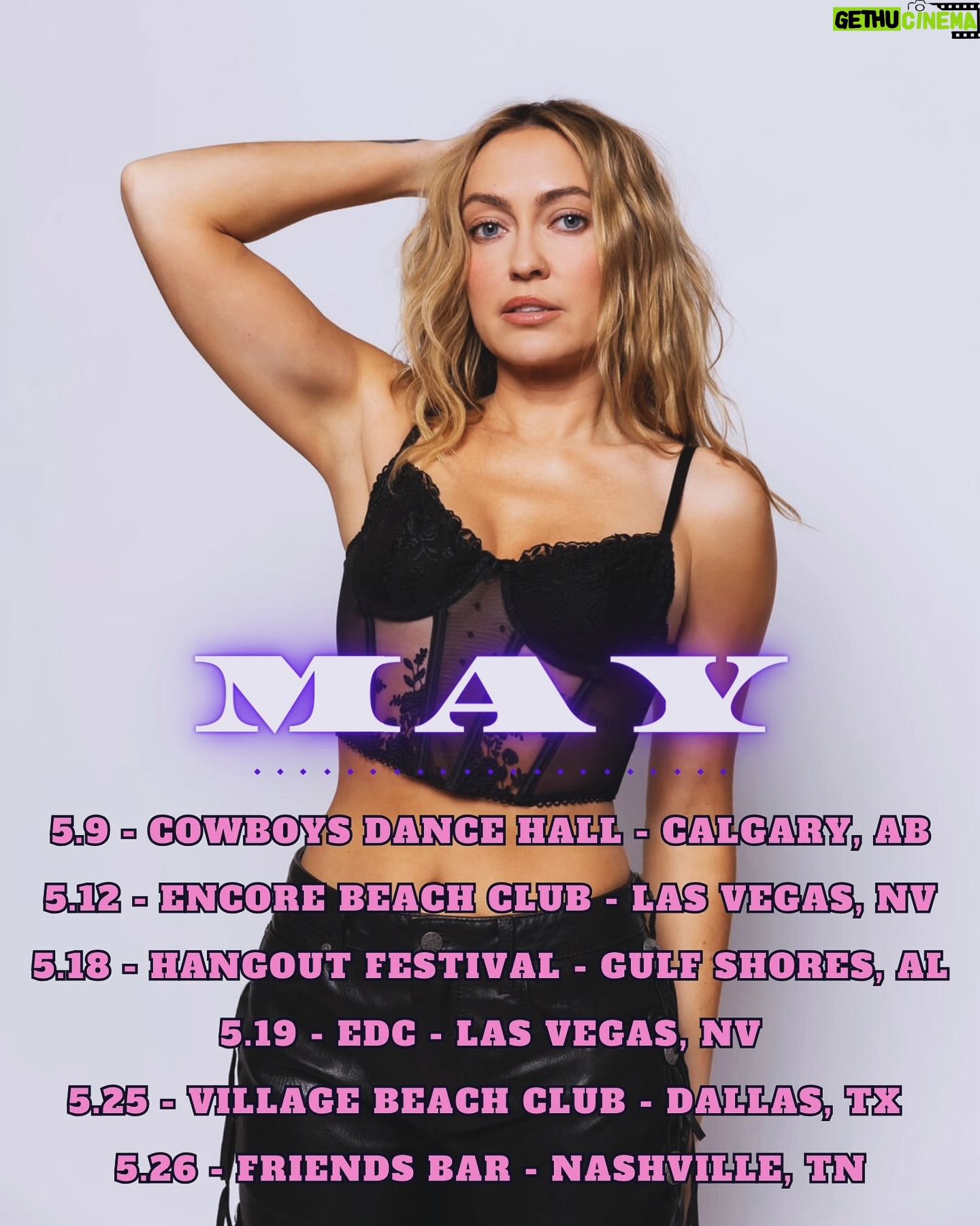 Brandi Cyrus - 0.9K Likes - MAY SHOWS coming in hot!!! Big month ahead and ending it with my BDAY BASH in Nashville at @friendsbarnash 🎉🥂🥳