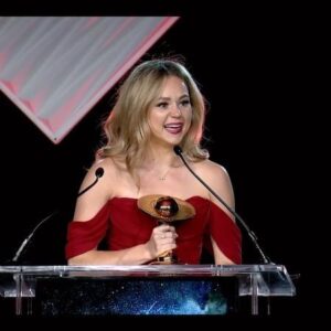 Brec Bassinger Instagram - This is what I get for trying to use the bathroom🤪 Thank you Geoff for stalling until I got back. And thank you Saturn Awards and my bladder for giving my dad something to bring up on every family gathering forever. 
Xo.